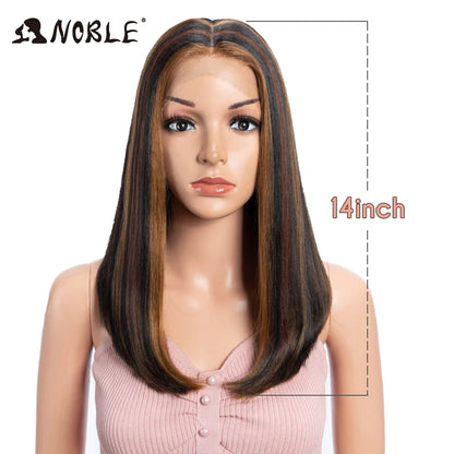 Noble Synthetic Lace Front Wig Hair Straight Baby Hair Bob Wig Synthetic Hair Wig 22" Brown Wig Bob Wig For Women Cosplay Wig