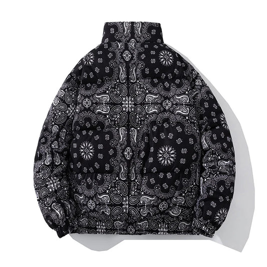 Winter Bandana Puffer Jacket Men Brand Thick Warm Casual Parka Loose Harajuku Fashion Zipper Paisley Windproof