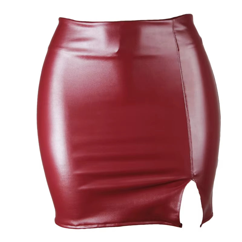 Sexy Women PU Leather Mini Skirts High Waist Pencil Bodycon Skirt Vinyl Skinny Gothic Zipper Mini Skirt Party Clubwear